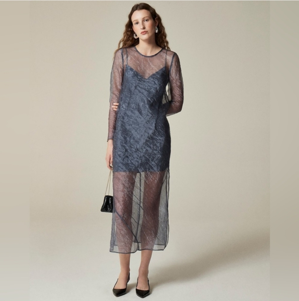 J.Crew Collection Layered Sheath Dress  Textured Organza Shadow Grey CI563 Sz 4